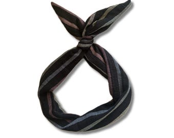 Schwarz Boho Wire Haarband: Regenbogen Streifen Baumwolle Hair Wrap