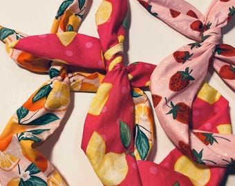 Fruchtiges Draht Haarband Set: Erdbeere, Mandarine, Zitrone Print