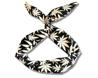 Cannabis Blatt Wired Stirnband, Schwarz und Weiß Hair Wrap