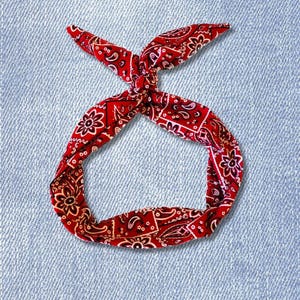 Red Bandana Headband, Handmade Wire Headband, Cowboy Headband, Adjustable Hair Wrap, Best Selling Item, Hair Accessory for Women, Twist Wrap