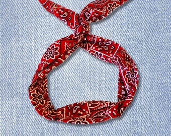 Rotes Bandana Stirnband: Handgefertigte Einstellbar Draht Haar wickeln