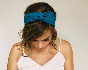 Türkisfarbenes Leinen Twist-Stirnband: Verstellbares Draht-Haar wickeln
