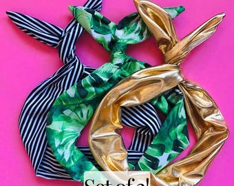 Draht Haarreifen Set: Palmenblatt, Gold, Schwarz & Weiß gestreift