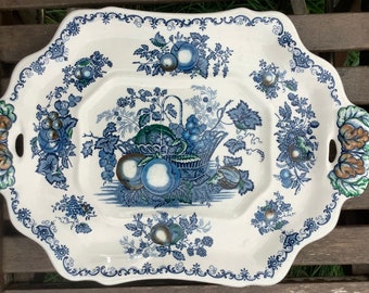 Mason’s Large Ironstone Platter, Blue Fruit Basket, with Coloured Tones, Mid Century Vintage  Fruit Platter. 15ins x 10ins