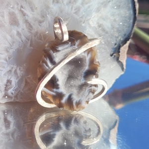 Crystal Geode, Striped Geode Pendant with Matte Sterling Silver, Unisex Gift, Crystal Geode Jewelry, chunky natural stone statement necklace