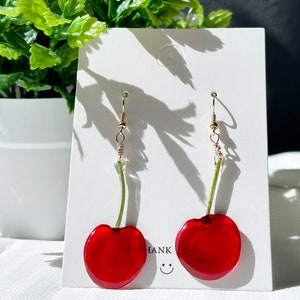 Handmade Dried Cherry Resin Earrings, Real Pressed Cherry Earrings, Fruit Resin Dangle Earring, Fruit Cute jewelry, Wedding Gifts