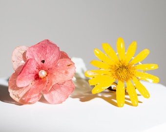 Pink Cherry Blossom Ring, Dried Real Daisy Flower Ring, Pressed Flower Resin Ring, Best Gift For Nature Lover, Wedding Ring, Bridesmaid Ring