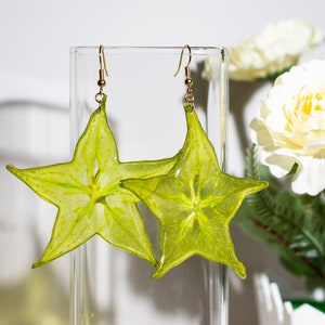 Real StarFruit Earrings, Pressed StarFruit Resin Fruit Earrings, Dried Fruit Natural Jewelry, Carambola Dangle Earrings, Unique Gift For Her