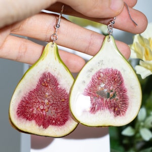 Real Fig Fruit Earrings, Pressed Fig Earrings, Botanical Resin Fruit Jewelry, Nature Fruit Hypoallergenic Earrings, Handmade Fruit Earrings