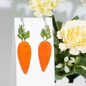Real Carrot Earrings, Pressed Carrot Resin Fruit Earrings, Dried Fruit Natural Jewelry, Carambola Dangle Earrings, Unique Gift For Her