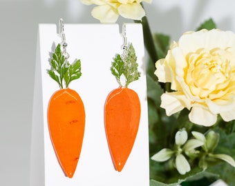 Real Carrot Earrings, Pressed Carrot Resin Fruit Earrings, Dried Fruit Natural Jewelry, Carambola Dangle Earrings, Unique Gift For Her