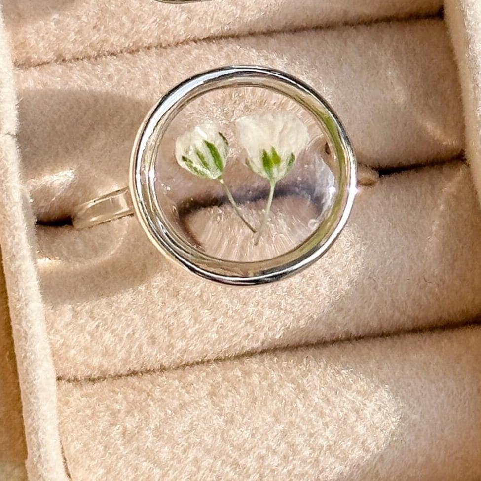 Real Baby's Breath Ring,Pressed Real Flower Ring,Real Flower Ring,Jewelry Box,Resin Ring,Valentine's Day Gift,Adjustable Ring,Wedding Gift