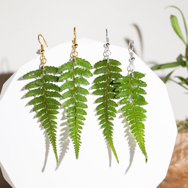 Pressed Fern Leaf Earrings, Handmade Real Leaf Earring, Green Leaves Resin Jewelry, Dried Leaf Earring, Nature Inspired Jewelry,Gift for her