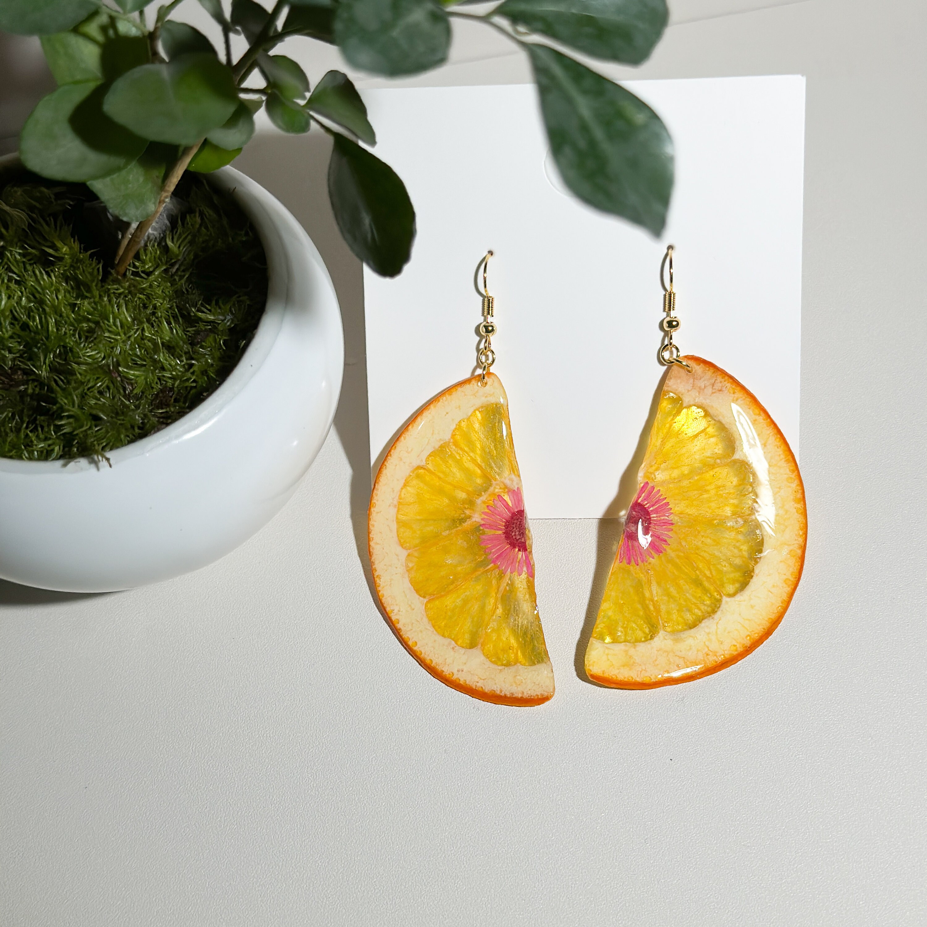 Real Orange Fruit Earrings Pressed Daisy Resin Flower Etsy