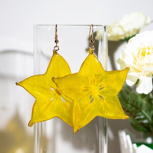 Pressed StarFruit Earrings,Real StarFruit Resin Fruit Earrings,Dried Fruit Natural Jewelry,Carambola Dangle Earrings,Cute Fruit Gift For Her