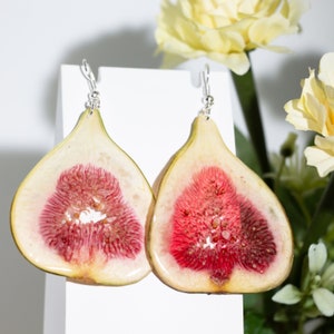 Real Fig Earrings, Pressed Fig Earrings, Botanical Resin Fruit Jewelry, Nature Fruit Hypoallergenic Earrings, Handmade Unique Birthday Gifts