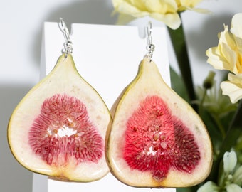 Real Fig Earrings, Pressed Fig Earrings, Botanical Resin Fruit Jewelry, Nature Fruit Hypoallergenic Earrings, Handmade Unique Birthday Gifts