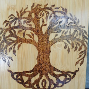 Bamboo Cutting Board - Wood burned tree of life