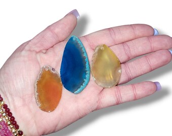 Agate Slices with Drill Holes - Choose Drilled Agate Slice Crystal - Dyed Agate Slice - Jewelry Making - Crystal Beads