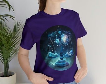 Weegschaal Zodiac Sign T-Shirt, Hemelse Shirt, Retro Zodiac Tee, Vintage Feel Shirt, Astrologie T-Shirt, Zodiac Verjaardagscadeau, Cadeau voor Weegschaal