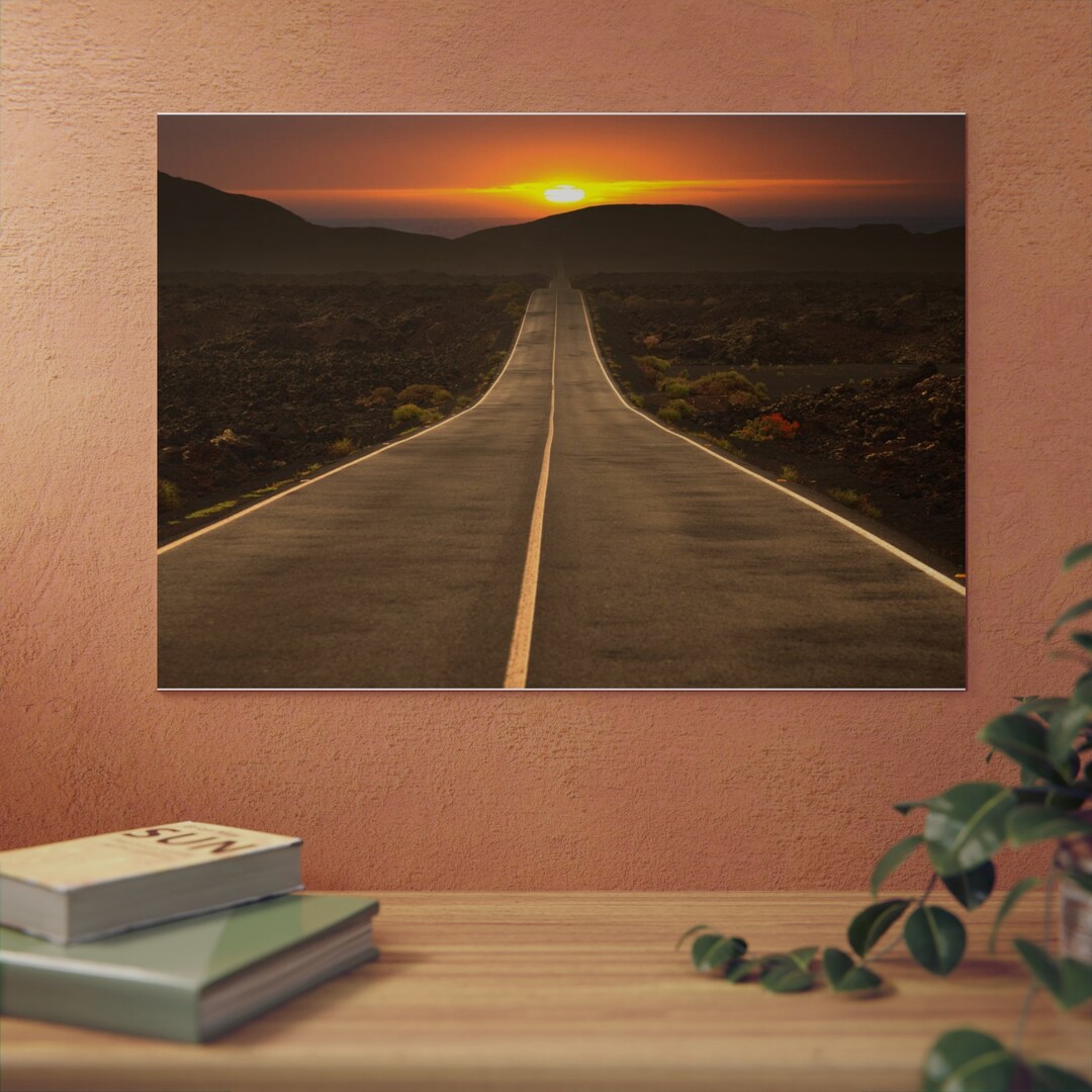 Sunset Scene on the Road Printed on Aluminum Composite Panel, High