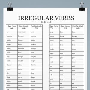 Irregular Verbs Chart Printable | Color Coded & Minimalist Black And White Versions