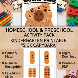 Sick Capybara Wound Care Math Activity, Counting Bandages Printable (Digital Download)