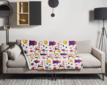 Halloween Throw Blanket Cute Retro Halloween Blanket White Cozy Blanket Cute Gift For Halloween Cute Spooky Throw Blanket