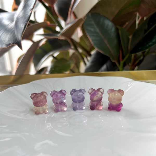 Mini Fluorite Teddy Bear Carving Teddy Bear Crystal Toy Rainbow Fluorite
