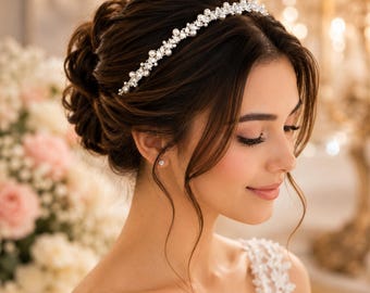 Luxury Crystal Pearl Bridal Headband, Wedding Hair Accessory, Silver Rhinestone Headpiece, Bridal Hair Band, Pearl Wedding Crown, Bride Hair