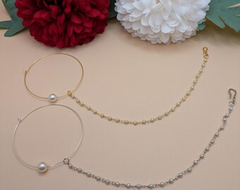 Pearl Bridal Nath, Gold Plated Indian Nose Ring, Clip On Available