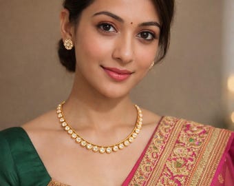 Champagne Kundan Stone Necklace Set, Gold Plated Indian Jewelry