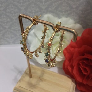 Indian Gold Plated Colourful Hoop Earrings, CZ Diamanté Gold Wedding Earrings, Multi Colour Hoop Earrings, Pakistani Earrings, Party Earring