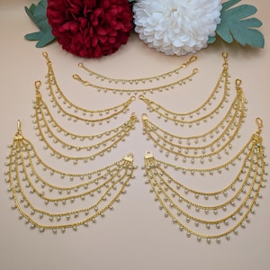Sahare For Earrings, Gold Plated Pearl Kaan Chain, Earrings Chain, Sahare, Detachable Ear Chain, Bahubali Earrings, Ear Support, Kaan Chain