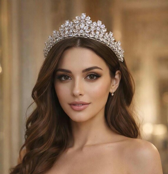 Diamond rhinestone silver wedding bridal tiara Amazon.com: ORcow Diamond Tiara Luxury Silver Color Crystal  main image 2