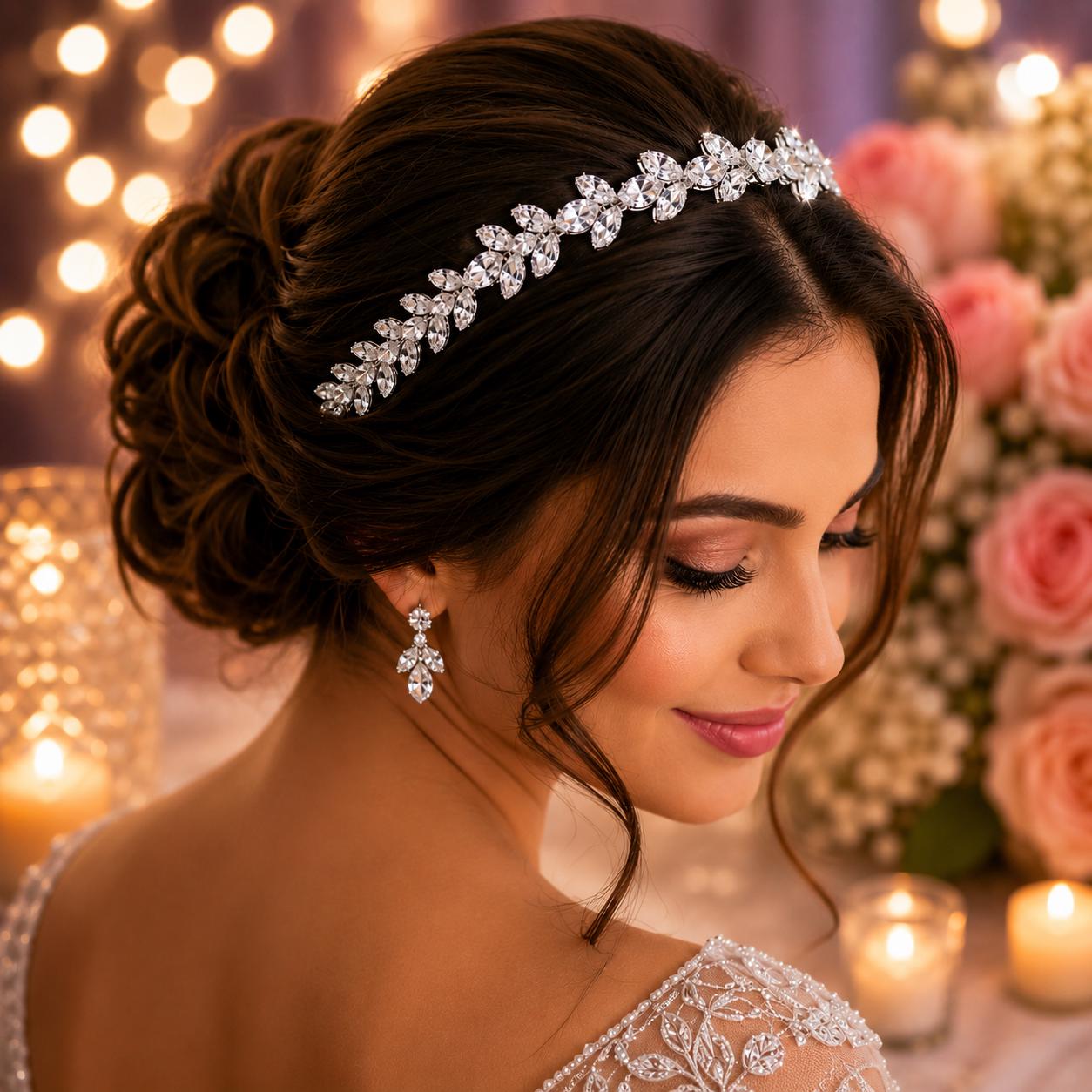 Luxury Crystal Floral Bridal Tiara Headband, Silver  display picture 2
