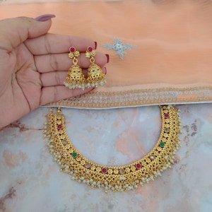 Indian Bridal Kundan Necklace Set Jhumki Earrings, Wedding Bridal Set, Bridal Jewellery Set, Jewelry Sets, Wedding Jewellery Set