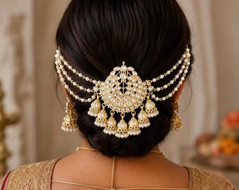 Light Gold Plated Hair Ambuda With Side Chain | Indian Hair Jewelry