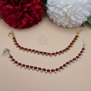 Indian Jewelry, Deep Green & Red Nose String Nath, Nose Stud, Clip On Nathni, Gold Nathni, Silver Nathni, Nose Stud, Nose String Nathni