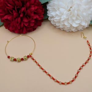 Indian Jewelry, Red No se Ring, Gold Nathni, Nose Stud, Nose String Nathni, Bridal Nath, Nose Hoop, Jewellery, Traditional Nath