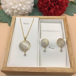 Bridal Jewelry Set, Pendant Necklace  Earrings Set, Gold Plated  Wedding Bridal Opal Jewellery, Pendant Earrings  Set, Wedding Jewellery Set