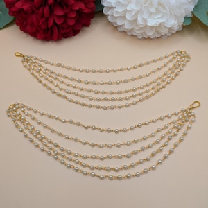 1 Pair Sahare For Earrings, Pearl Kaan Chain, 5 Line Ear Chain, Sahare, Detachable Ear Chain, Bahubali Earrings, Ear Support, Kaan Chain