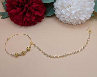 Gold Plated Pearl Nathni, Indian Wedding Nose Ring, Clip On