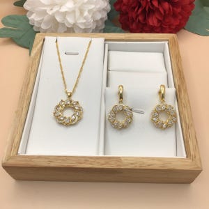 Bridal Jewelry Set, Pendant Necklace  Earrings Set, Gold Plated  Wedding Bridal Gem Jewellery, Pendant Earrings  Set, Wedding Jewellery Set