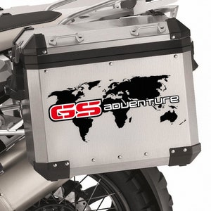 Set of 2 BMW GS Adventure Side Panniers, Case Stickers Decal, World Map and Logo Sticker Kit, Suitcases Decal