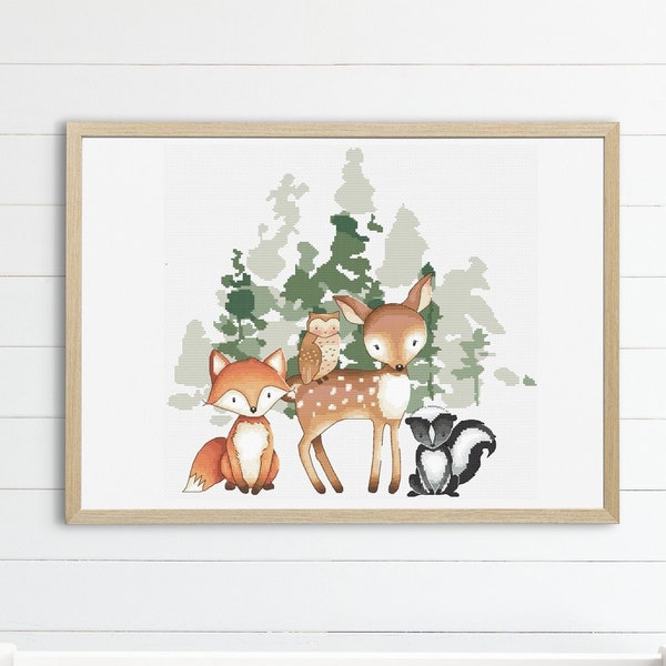 Woodland Animals Cross stitch pattern nursery baby room decor Instant PDF download