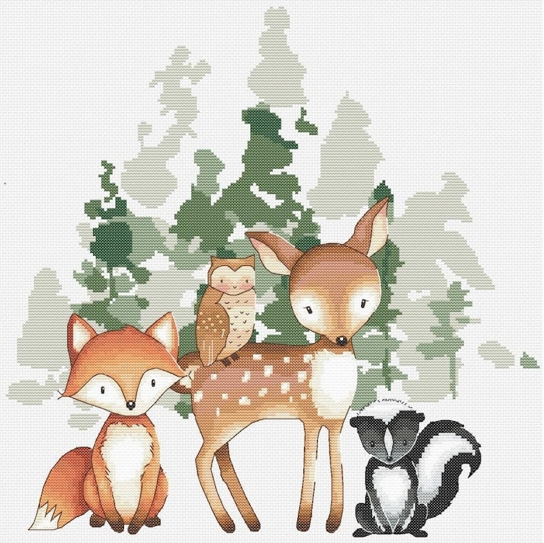 Woodland Animals Cross Stitch Pattern Nursery Baby Room Decor Etsy