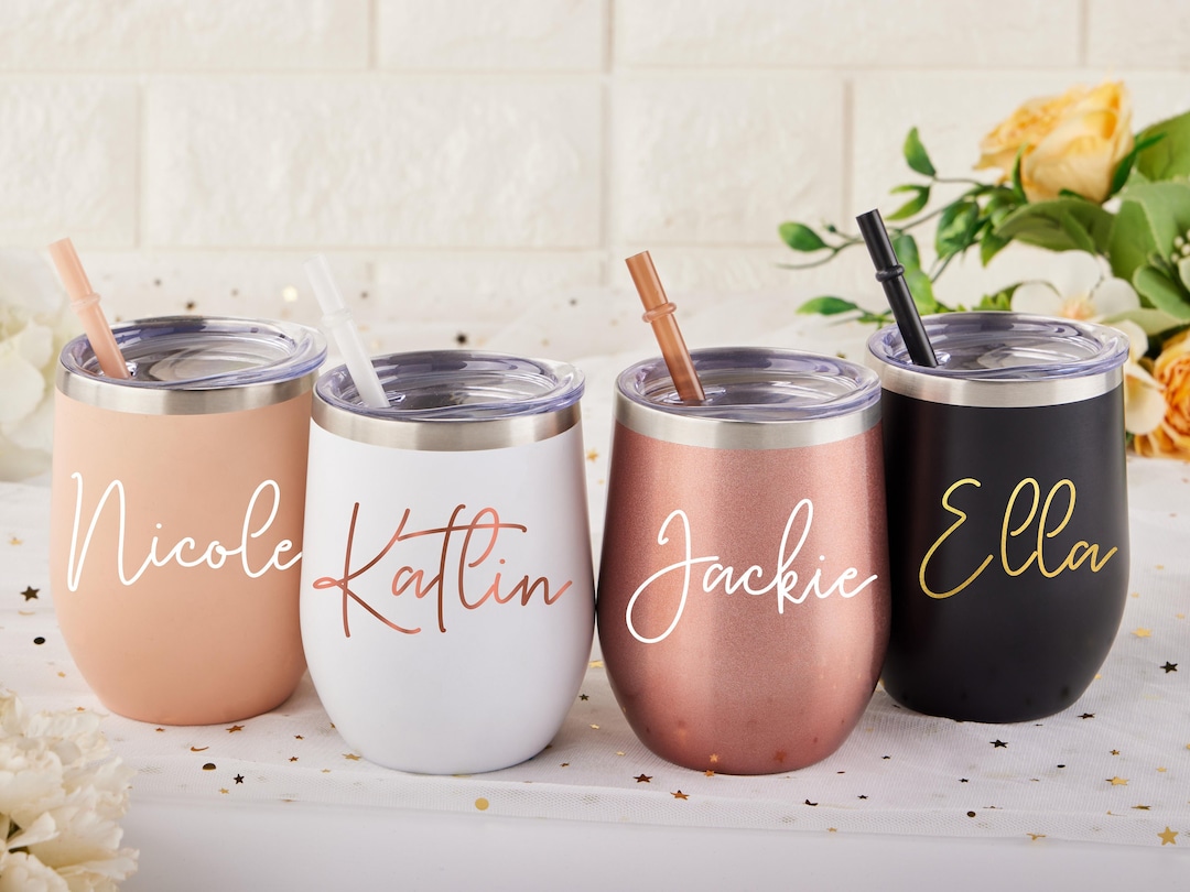 Custom Wine Tumbler, Personalized Wine Tumbler With Straw, Bridesmaid ...