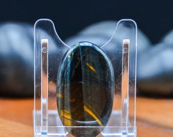 Blue Tiger's Eye, Oval Gem Cabochon | Natural Stone | 40×22.5×6.7Mm | Wire Wrapping | Collecting