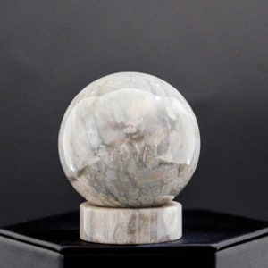 48 mm Cream and Blue Gray Agatized Fossil Coral Sphere with Base
